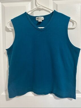 Vintage 90s Teal V-Neck 100% Cotton Tank Top - Size Medium